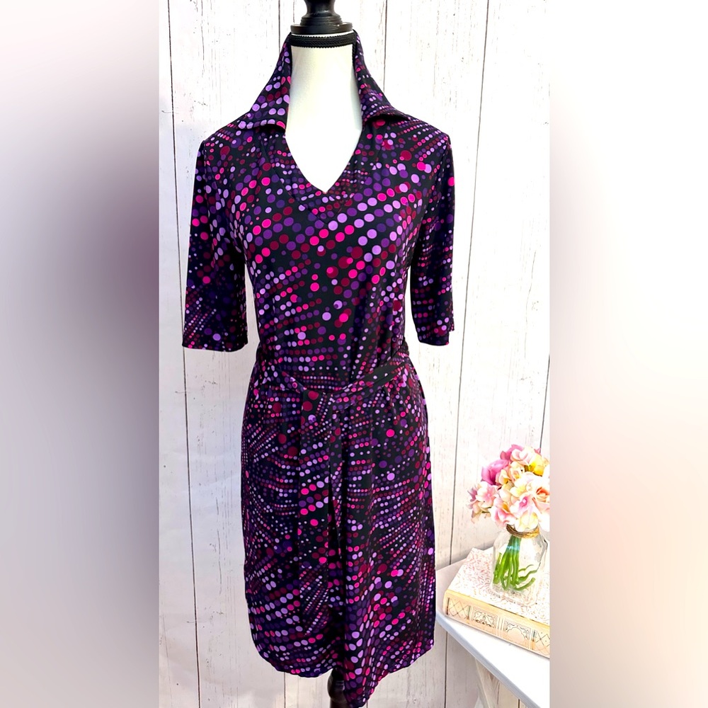 George Black with Purple Dots Women’s Belted 3/4 Sleeves Dress Size S / CH